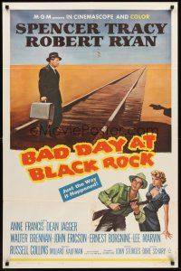 6y053 BAD DAY AT BLACK ROCK 1sh R62 Spencer Tracy tries to find out what did happen to Kamoko!