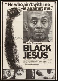 6y086 BLACK JESUS 1sh '71 Seduto alla sua destra, cool image of Woody Strode in the title role!