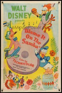 6y092 BLAME IT ON THE SAMBA style A 1sh '55 Walt Disney cartoon short, Donald Duck!