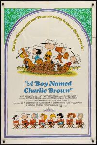 6y114 BOY NAMED CHARLIE BROWN 1sh '70 baseball art of Snoopy & the Peanuts by Charles M. Schulz!