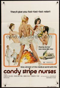 6y139 CANDY STRIPE NURSES 1sh '74 Solie art of sexy nurses, they'll give you fast-fast-fast relief!