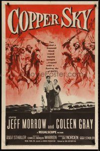 6y176 COPPER SKY 1sh '57 Jeff Morrow trapped under a flaming sky of hate, Apache Indians!