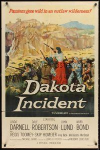 6y191 DAKOTA INCIDENT 1sh '56 Linda Darnell, passions gone wild in an outlaw wilderness!