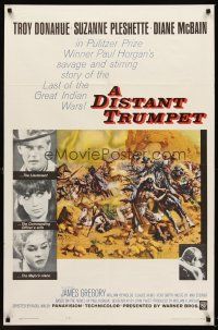 6y226 DISTANT TRUMPET 1sh '64 cool art of Troy Donahue vs Indians by Frank McCarthy!