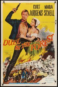 6y242 DUEL IN THE FOREST 1sh '58 artwork of barechested Curd Jurgens, Maria Schell