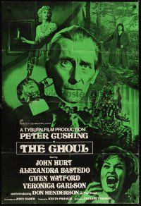 6y337 GHOUL English 1sh '75 close-up of Peter Cushing, cannibals, wild horror images!