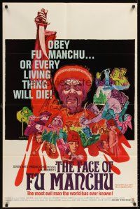 6y274 FACE OF FU MANCHU 1sh '65 art of Asian villain Christopher Lee by Mitchell Hooks, Sax Rohmer!