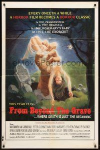 6y322 FROM BEYOND THE GRAVE 1sh '75 art of huge hand grabbing sexy near-naked girl from grave!