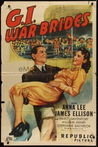 6y328 G.I. WAR BRIDES 1sh '46 art of James Ellison holding pretty Anna Lee by ship!