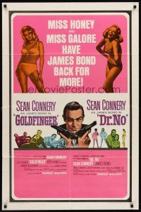 6y353 GOLDFINGER/DR. NO 1sh '66 Sean Connery as James Bond, plus sexy Miss Honey & Miss Galore!