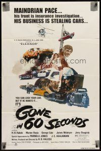 6y354 GONE IN 60 SECONDS 1sh '74 cool art of stolen cars by Edward Abrams, crime classic!