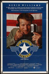 6y355 GOOD MORNING VIETNAM 1sh '87 Vietnam War radio DJ Robin Williams, directed by Barry Levinson!