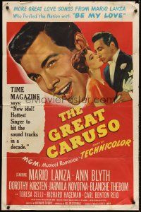 6y362 GREAT CARUSO 1sh '51 huge close up headshot of Mario Lanza & with pretty Ann Blyth!