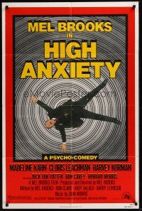 6y392 HIGH ANXIETY 1sh '77 Mel Brooks, great Vertigo spoof design, a Psycho-Comedy!