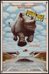 6y398 HONKY TONK FREEWAY 1sh '81 cool giant flying rhinocerus image!