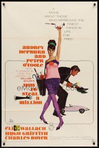 6y413 HOW TO STEAL A MILLION 1sh '66 art of sexy Audrey Hepburn & Peter O'Toole by McGinnis!