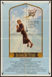 6y425 IN GOD WE TRUST 1sh '80 wacky Lettick art of monk Marty Feldman about to have his string cut!