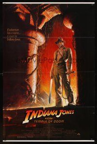 6y430 INDIANA JONES & THE TEMPLE OF DOOM 1sh '84 full-length art of Harrison Ford by Bruce Wolfe!