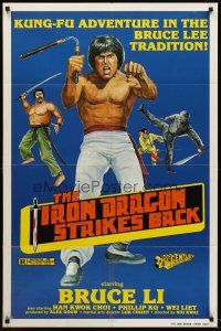 6y444 IRON DRAGON STRIKES BACK 1sh '81 Bruce Li, kung fu action artwork!