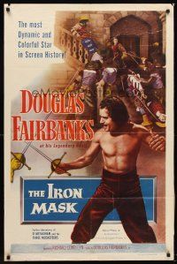 6y445 IRON MASK 1sh R53 cool artwork of shirtless fencer Douglas Fairbanks, Sr!