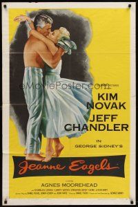 6y454 JEANNE EAGELS 1sh '57 best romantic artwork of Kim Novak & Jeff Chandler kissing!