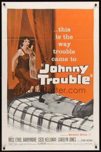 6y462 JOHNNY TROUBLE 1sh '57 wherever there was girl trouble, there was Carolyn Jones!