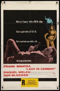 6y485 LADY IN CEMENT 1sh '68 Frank Sinatra with a .45 & sexy Raquel Welch with a 37-22-35!