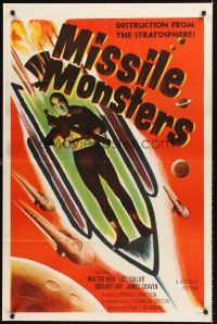 6y571 MISSILE MONSTERS 1sh '58 aliens bring destruction from the stratosphere, wacky sci-fi art!