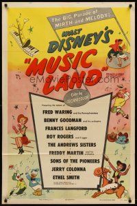 6y594 MUSIC LAND style A 1sh '55 Walt Disney, Donald Duck, Joe Carioca & more!