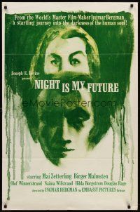 6y620 NIGHT IS MY FUTURE 1sh '62 Ingmar Bergman, Swedish, cool artwork!