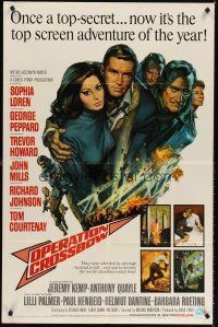 6y653 OPERATION CROSSBOW 1sh '65 sexy Sophia Loren & George Peppard on a top secret mission!