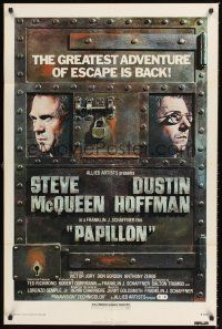 6y666 PAPILLON 1sh R77 different art of prisoners Steve McQueen & Dustin Hoffman!