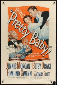 6y692 PRETTY BABY 1sh '50 Dennis Morgan, Betsy Drake, the tot who put honeymooners on the spot!