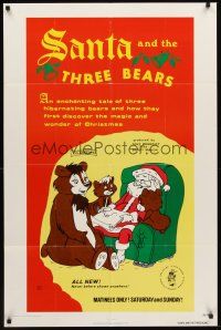6y751 SANTA & THE THREE BEARS 1sh '70 Christmas cartoon, cool Santa w/bears art!