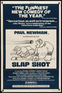 6y801 SLAP SHOT style B 1sh '77 Paul Newman hockey sports classic, great art by R.G.!