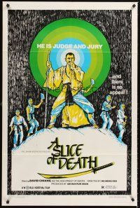 6y806 SLICE OF DEATH 1sh '83 he is judge and jury and there is no appeal, cool art by T. Knipe!