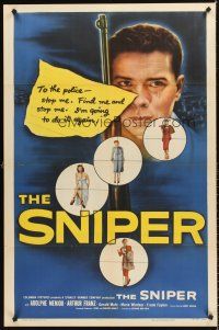 6y810 SNIPER 1sh '52 image of sniper Arthur Franz with gun targeting pretty women!