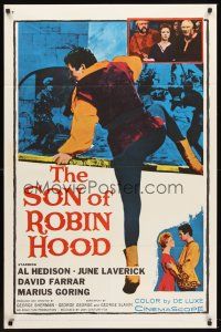 6y814 SON OF ROBIN HOOD 1sh '59 full-length image of David Hedison in the title role!
