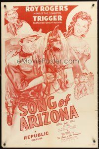 6y818 SONG OF ARIZONA 1sh R54 artwork of Roy Rogers & Trigger, Dale Evans, Gabby Hayes!