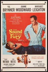 6y823 SOUND & THE FURY 1sh '59 Martin Ritt, Yul Brynner with hair glares at Joanne Woodward!
