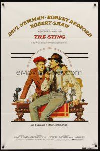 6y840 STING 1sh '74 best artwork of con men Paul Newman & Robert Redford by Richard Amsel!