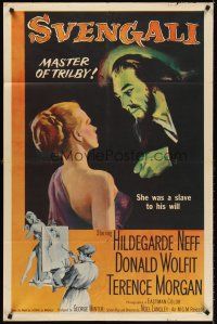 6y851 SVENGALI 1sh '55 sexy Hildegarde Neff was a slave to the will of crazy Donald Wolfit!