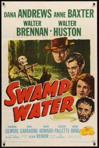 6y853 SWAMP WATER 1sh R47 Jean Renoir, art of top stars by the sinister mysterious swamp!