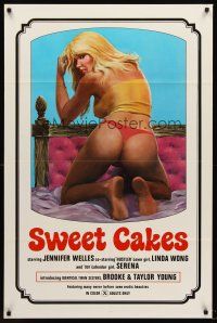 6y858 SWEET CAKES 1sh '76 super sexy artwork of nearly naked girl with back turned in bed!