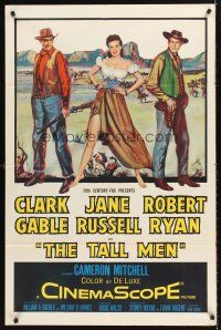 6y872 TALL MEN 1sh '55 full-length art of Clark Gable, sexy Jane Russell showing leg & Robert Ryan!