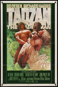 6y876 TARZAN THE APE MAN advance 1sh '81 art of sexy Bo Derek & Miles O'Keefe by James Michaelson!