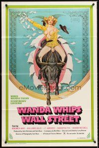 6y962 WANDA WHIPS WALL STREET 1sh '82 great Tom Tierney art of Veronica Hart riding bull, x-rated!