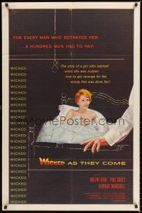 6y985 WICKED AS THEY COME 1sh '56 directed by Ken Hughes, sexy bad girl Arlene Dahl in bed!