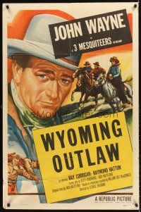 6y998 JOHN WAYNE 1sh 1953 John Wayne, 3 Mesquiteers, Wyoming Outlaw!
