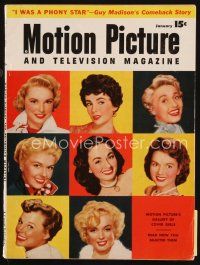 7a165 MOTION PICTURE magazine Jan 1954 top female stars by Carlyle Blackwell Jr. + Marilyn Monroe!